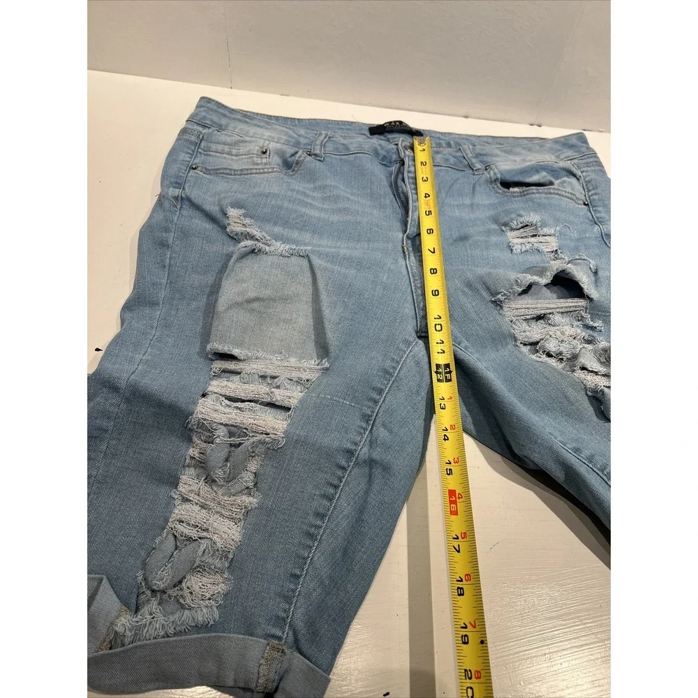 Wax Jean Bermuda Shorts Womens Size 3XL Blue Denim‎ Distressed